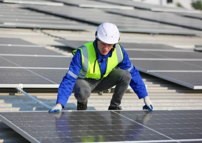 Tech inspecting a solar panel